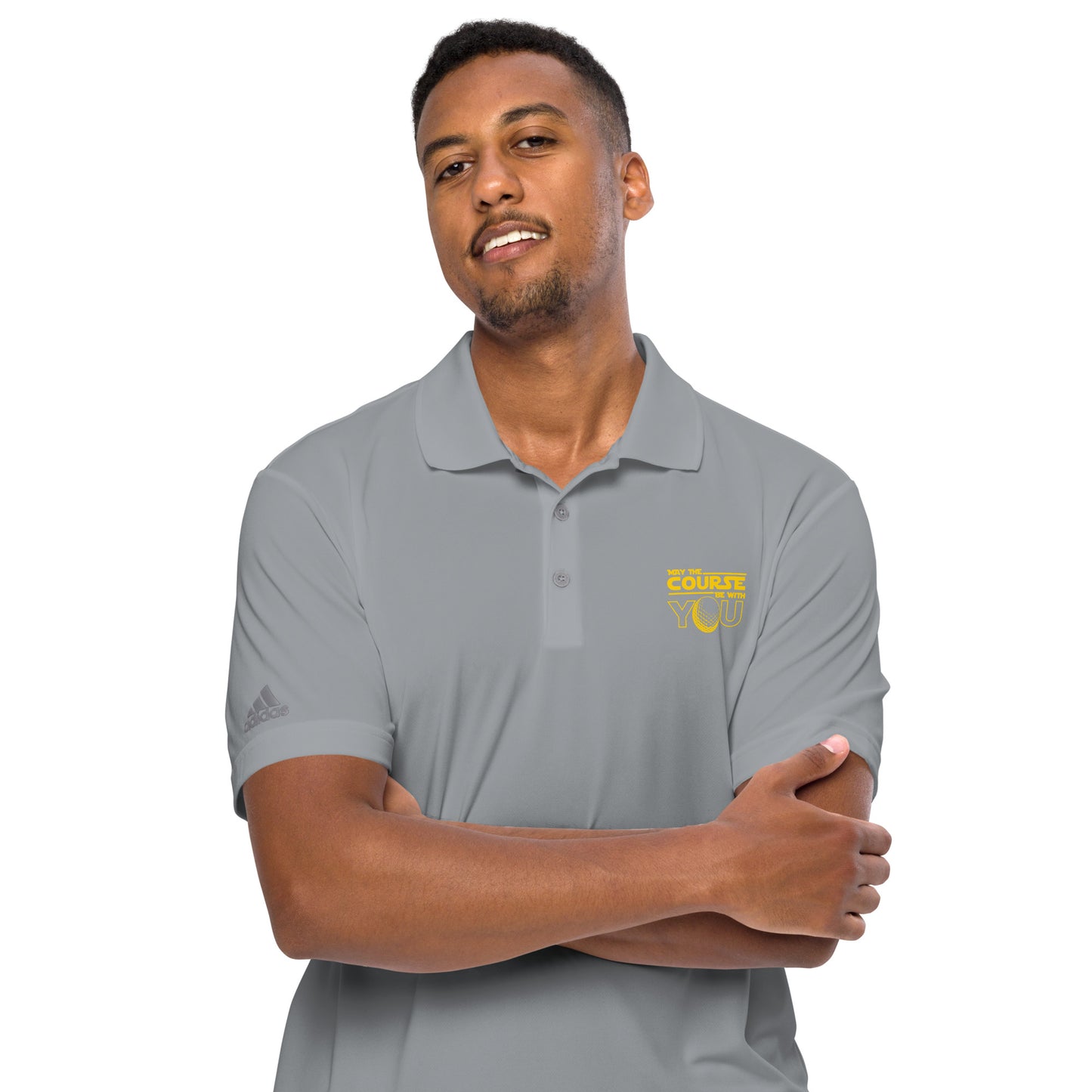Adidas 'May The Course Be With You' Performance Polo Shirt (Yellow Lettering)