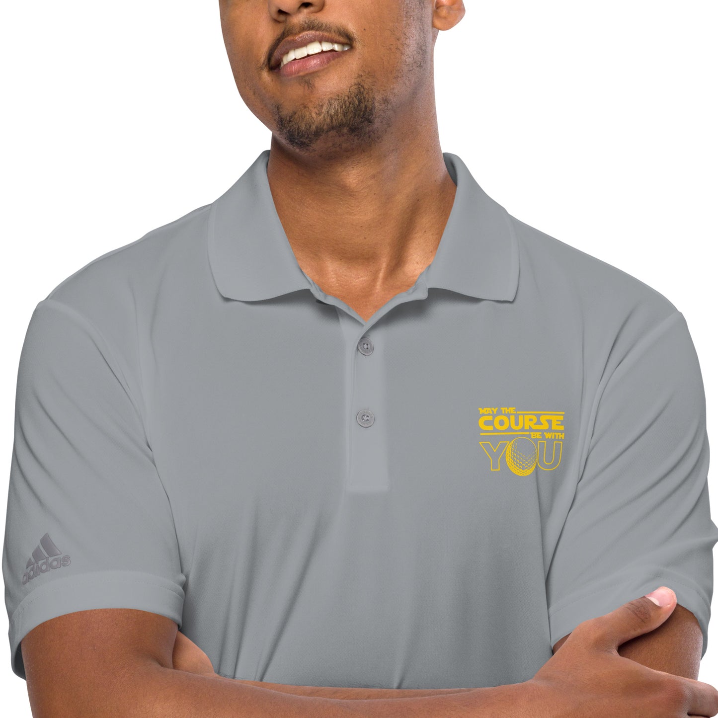 Adidas 'May The Course Be With You' Performance Polo Shirt (Yellow Lettering)