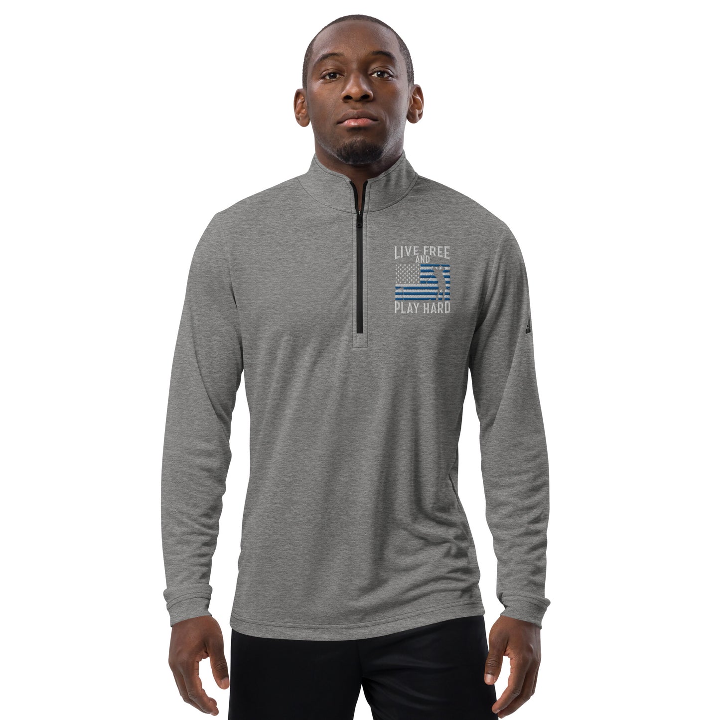 Adidas 'Live Free and Play Hard' 1/4 Zip Golf Pullover (Police Appreciation)
