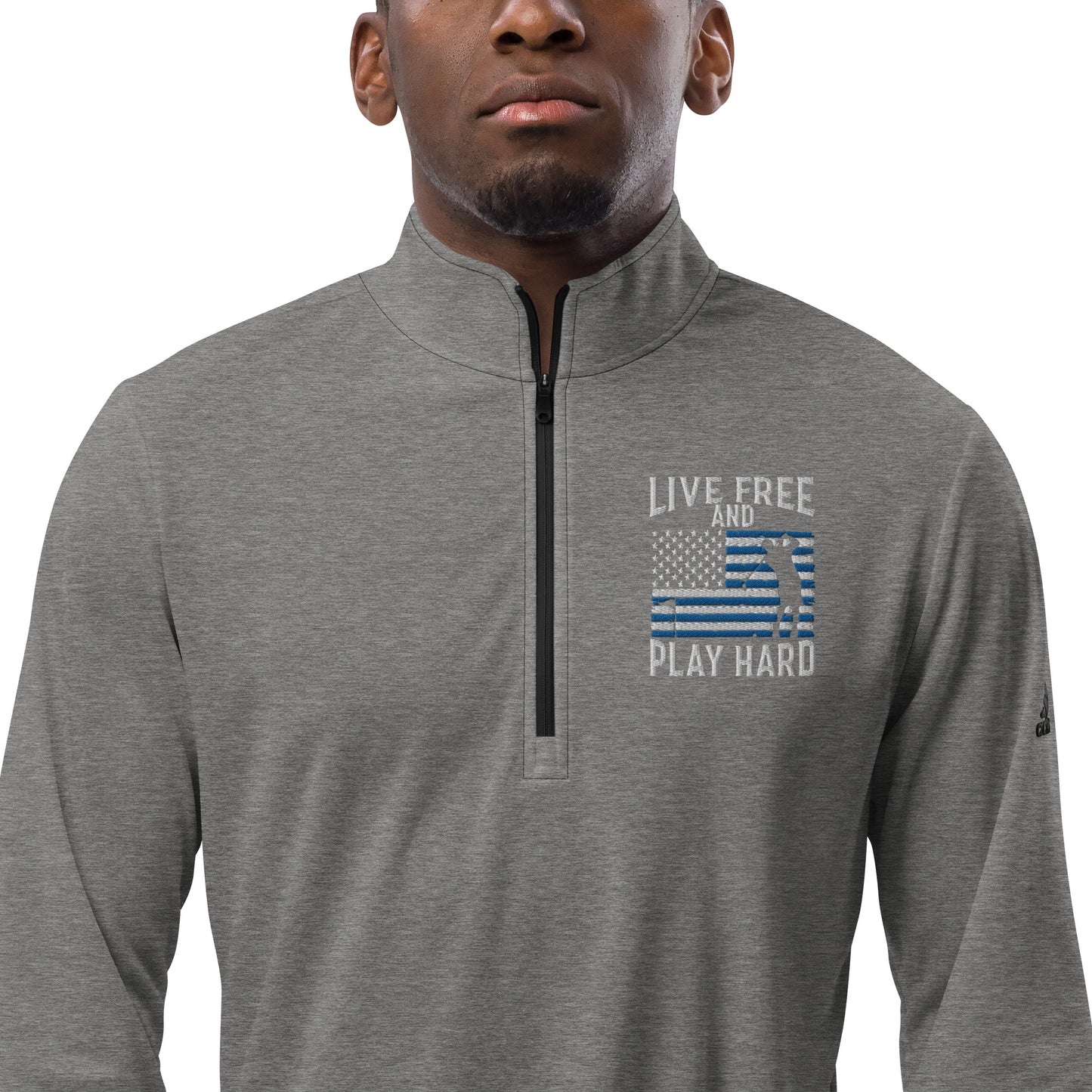 Adidas 'Live Free and Play Hard' 1/4 Zip Golf Pullover (Police Appreciation)
