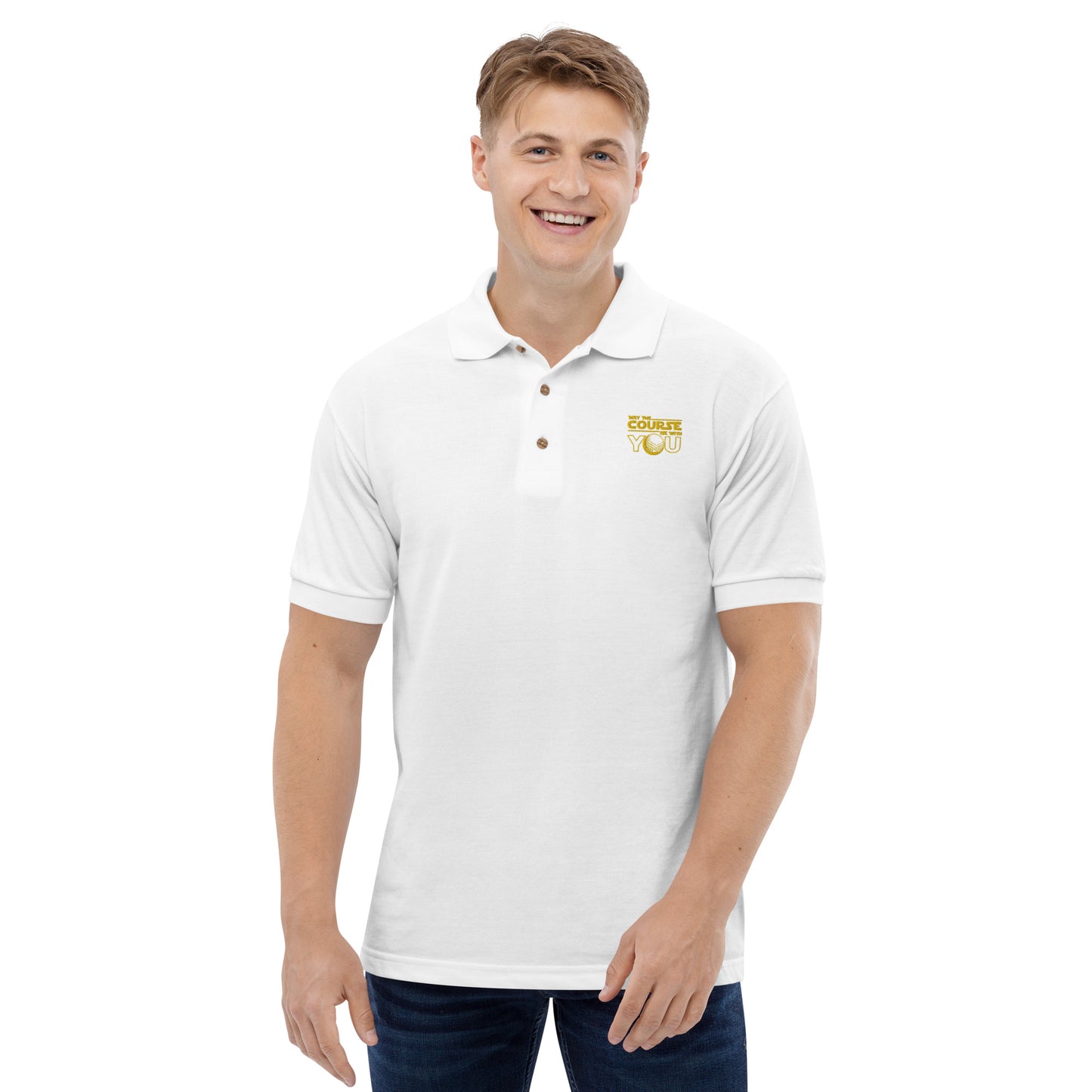 May The Course Be With You Polo Shirt (Yellow Lettering)