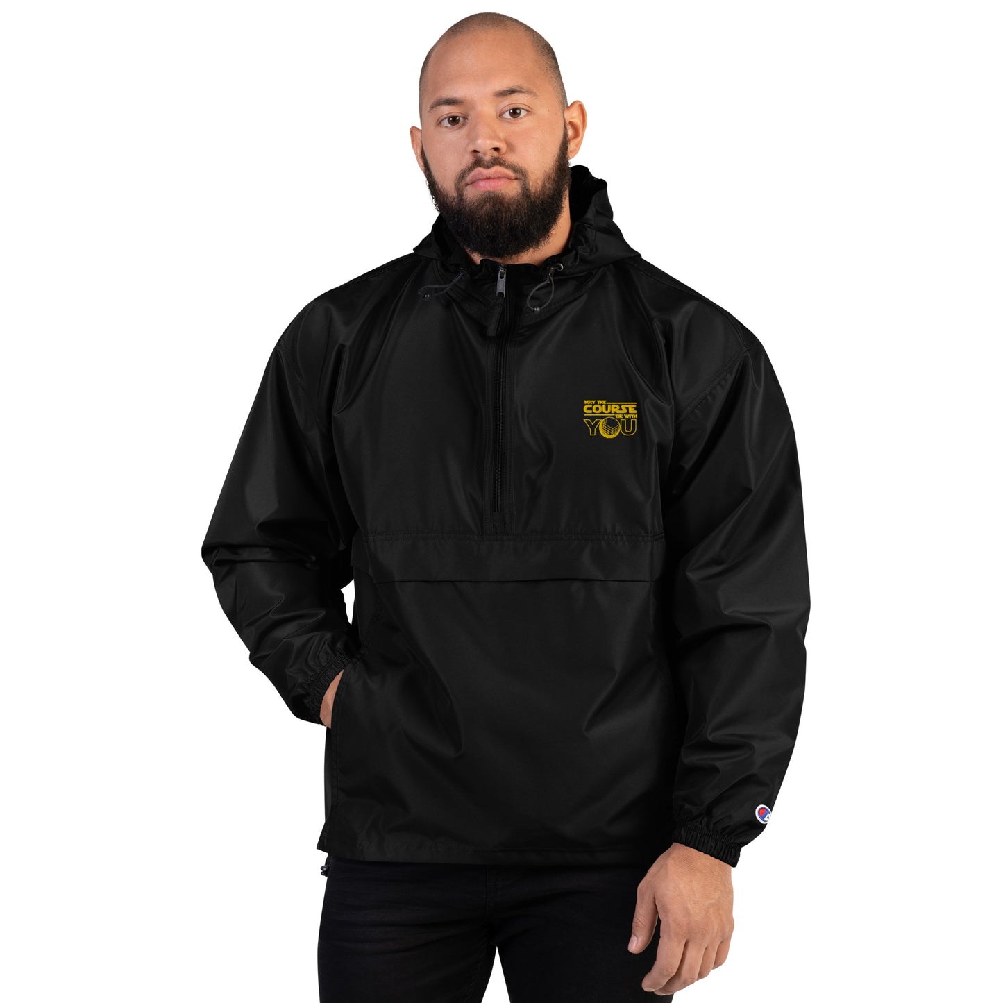May The Course Be With You Champion Packable Rain Jacket (Yellow Lettering)