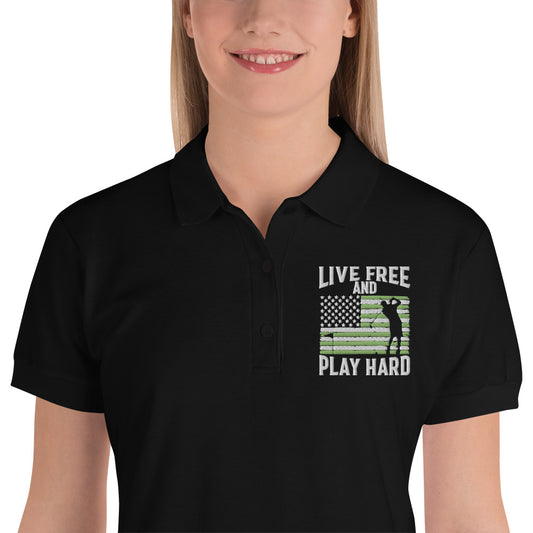Live Free and Play Hard Women's Polo Shirt (Military Appreciation)